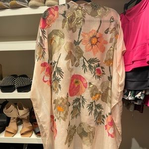 Hand painted kimono - floral light pink - one size